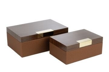 2 li Ahşap Gold Dekoratif Kutu 24x16x10cm 30x20x12cm