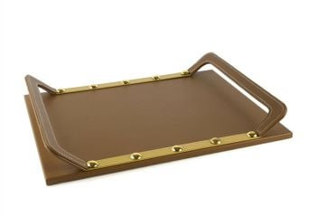 Kahve Gold Met Deri Tepsi 40x30x5