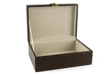Kahve Gold Kulplu Deri Kutu 26x19x10cm