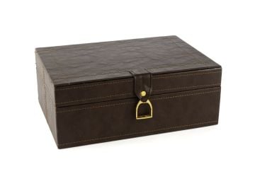 Kahve Gold Kulplu Deri Kutu 26x19x10cm