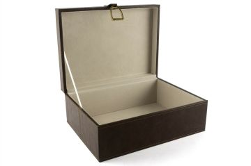 Kahve Gold Kulplu Deri Kutu 30x23x12cm