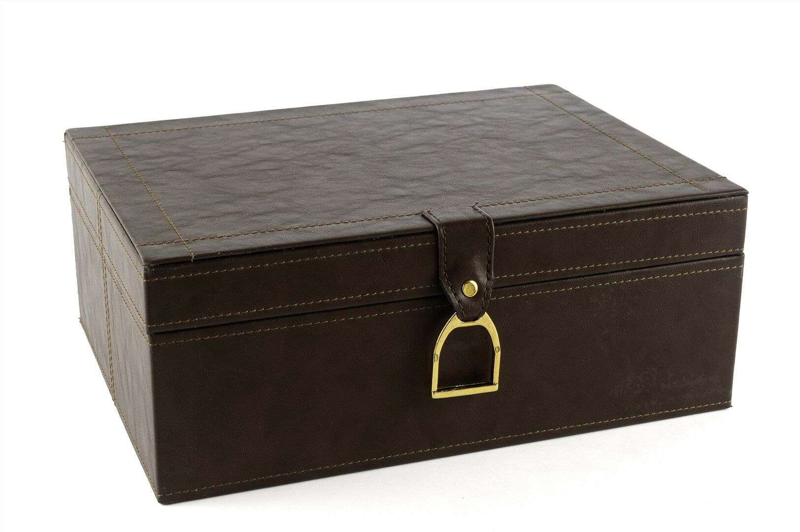 Kahve Gold Kulplu Deri Kutu 30x23x12cm