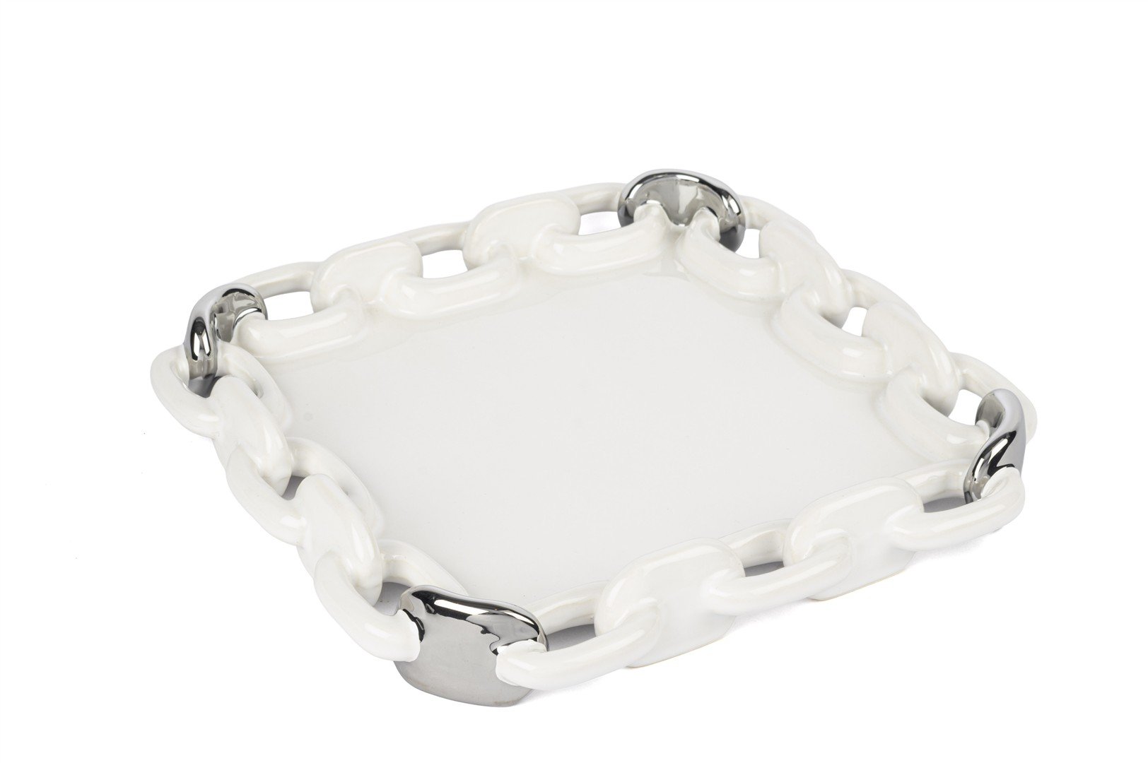 Beyaz Silver Kare Zincir Servis 30cm