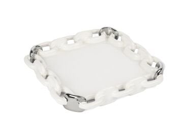 Beyaz Silver Kare Zincir Servis 30cm