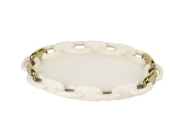 Krem Gold Oval Zincir Servis 37x27cm