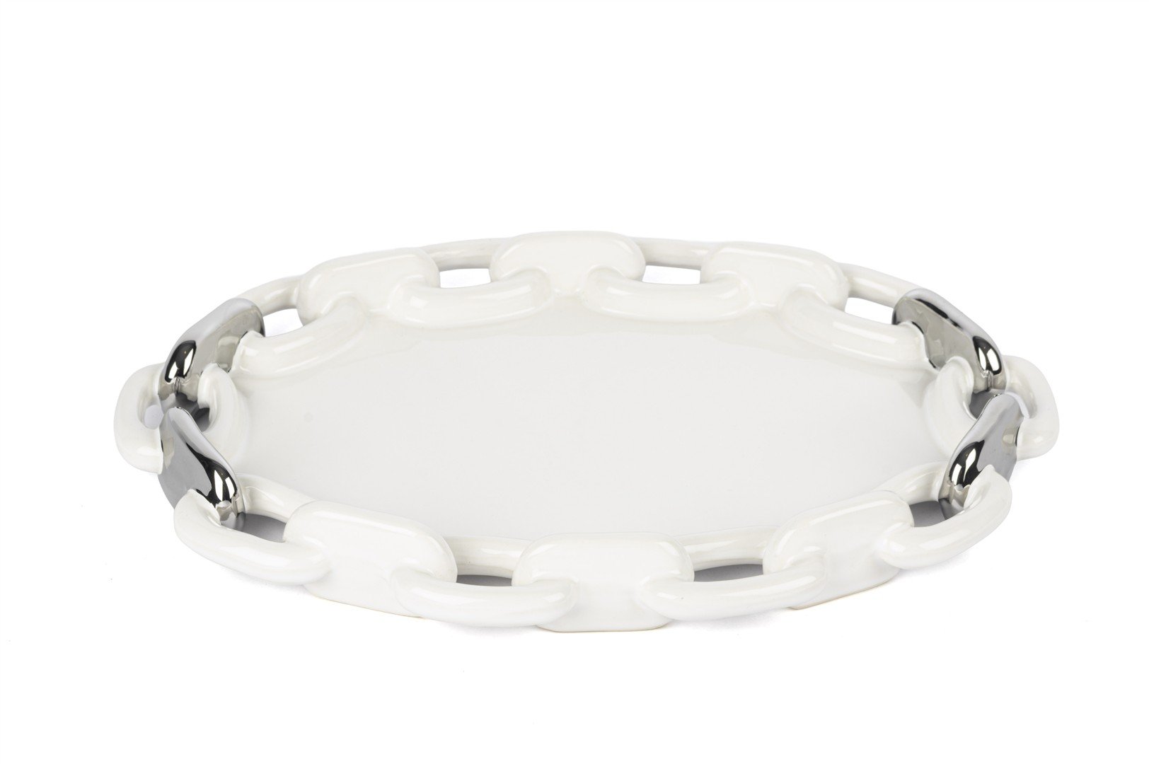 Beyaz Silver Oval Zincir Servis 37x27cm