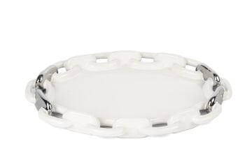 Beyaz Silver Oval Zincir Servis 37x27cm
