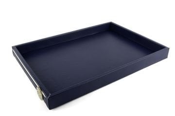 Lacivert Deri Taşlı Tepsi 48x33cm