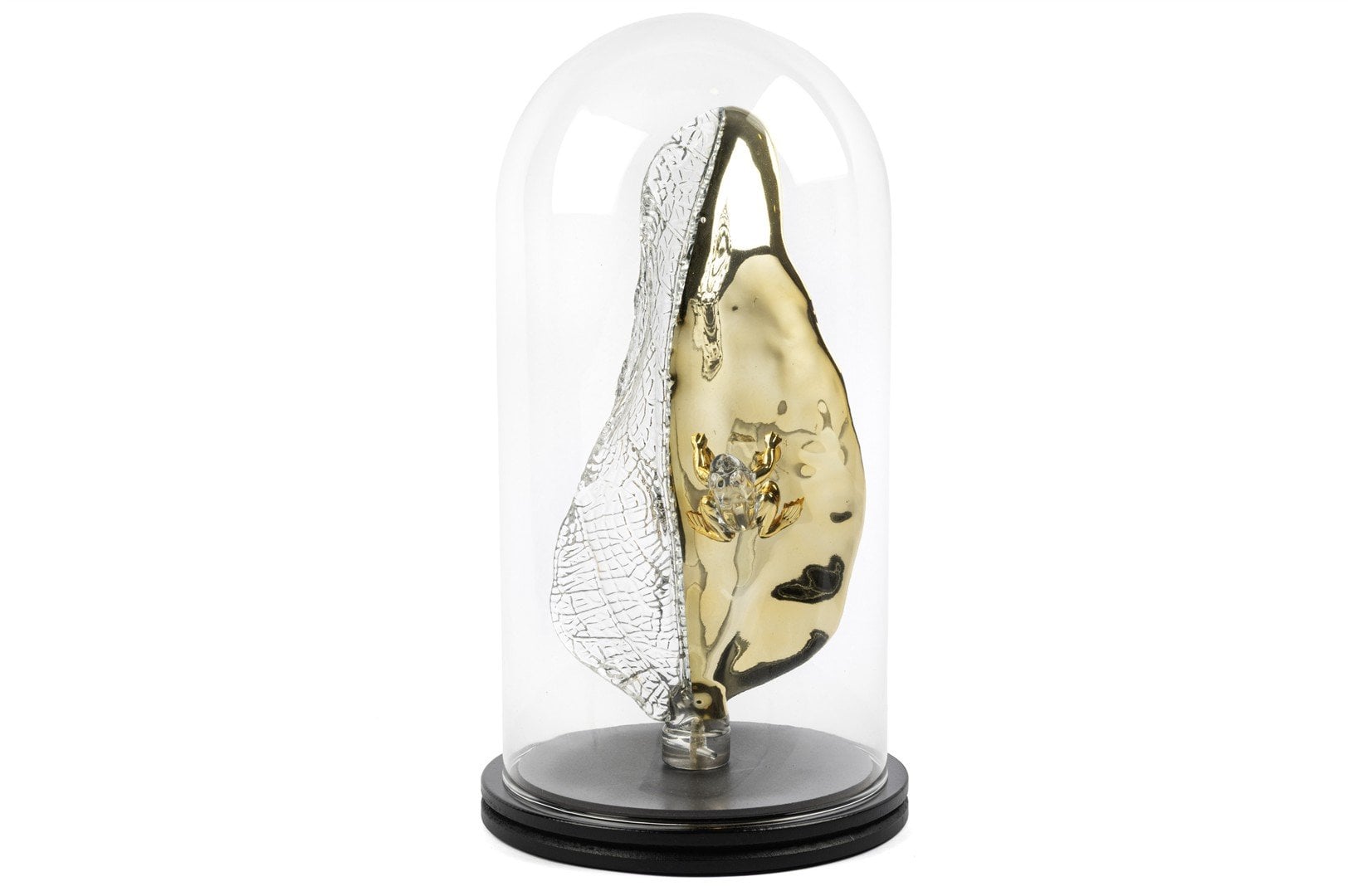 Gold Kristal Yaprak Kurbağa Fanus 42x22cm