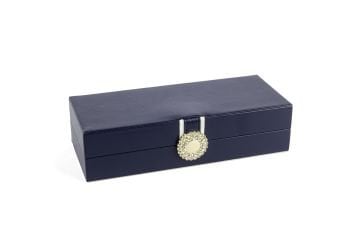 Lacivert Deri Taşlı Dek Kutu 26x11x7cm