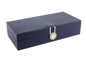 Lacivert Deri Taşlı Dek Kutu 36x17x9cm