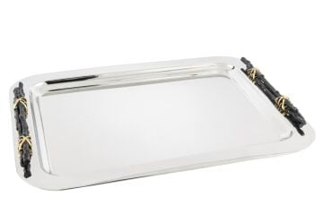 Gold Tel Sarma Kulplu Tepsi 45x34cm