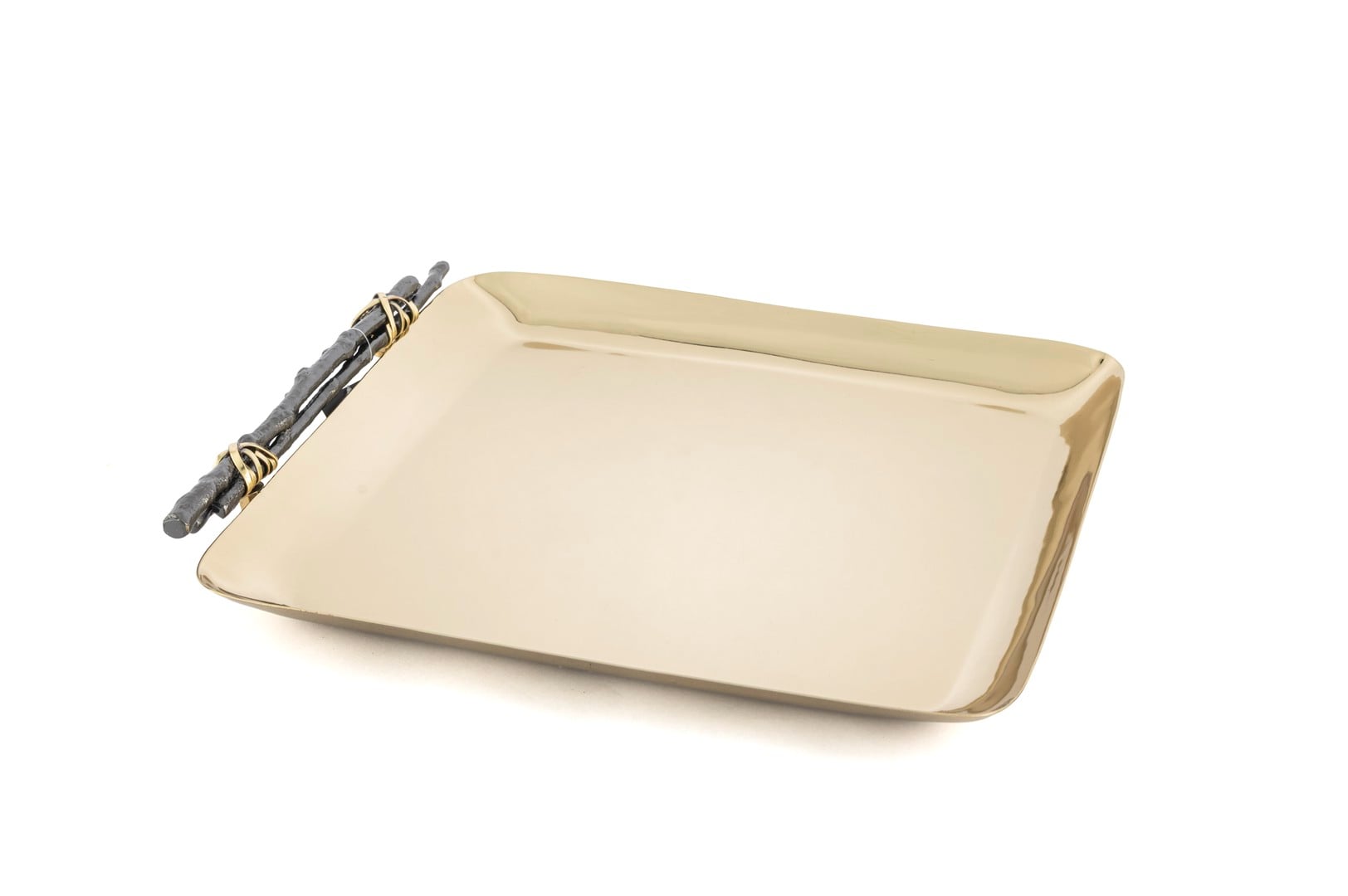 Gold Tel Sarma Kulplu Kare Tepsi 28x30cm