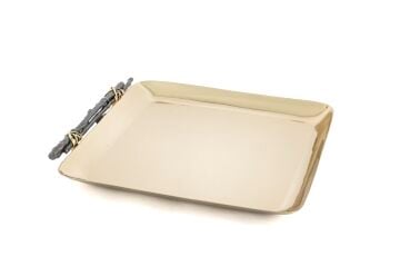 Gold Tel Sarma Kulplu Kare Tepsi 28x30cm