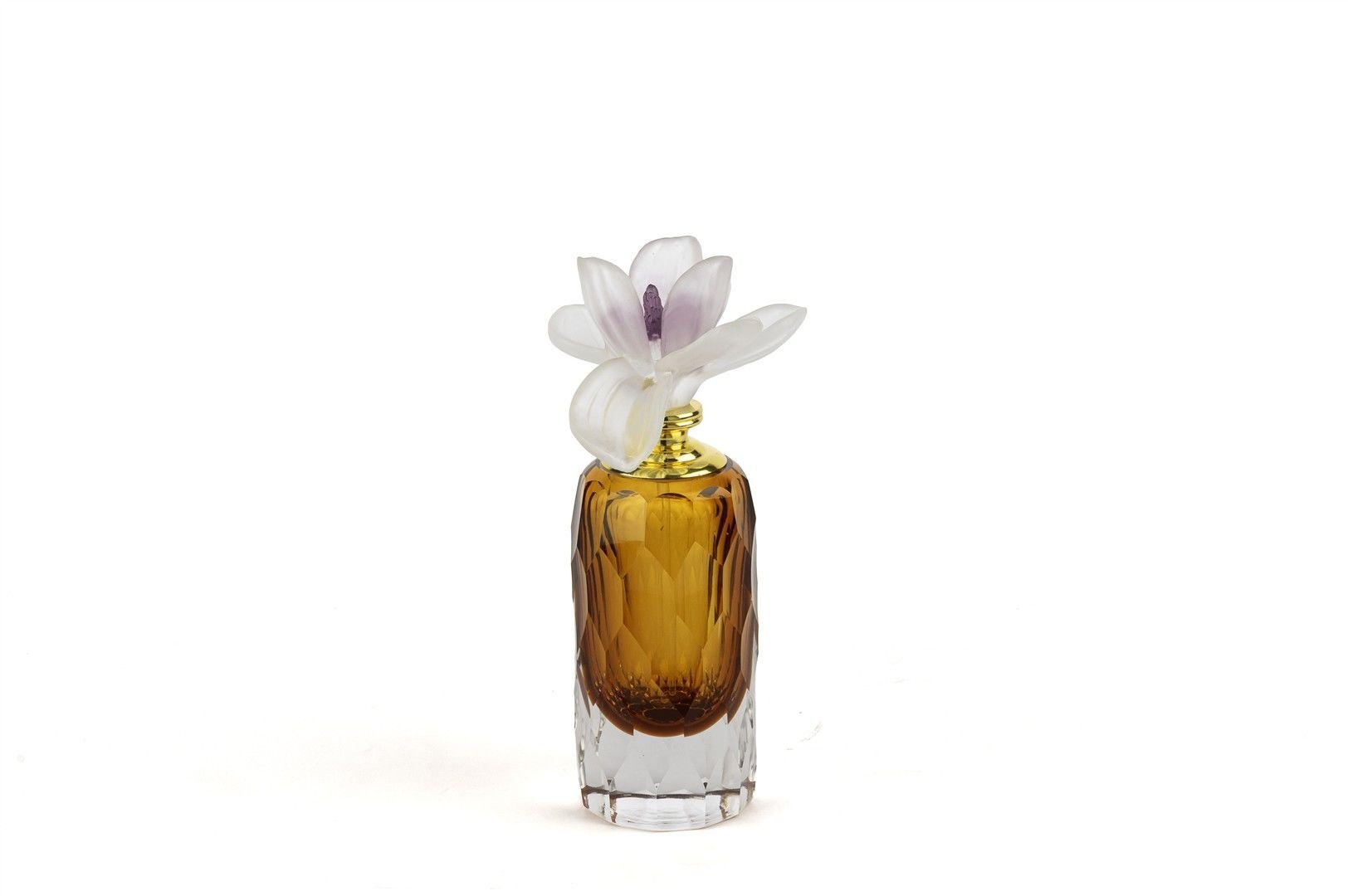Lila Çiçek Kapaklı Amber Cam Şişe 10x19cm