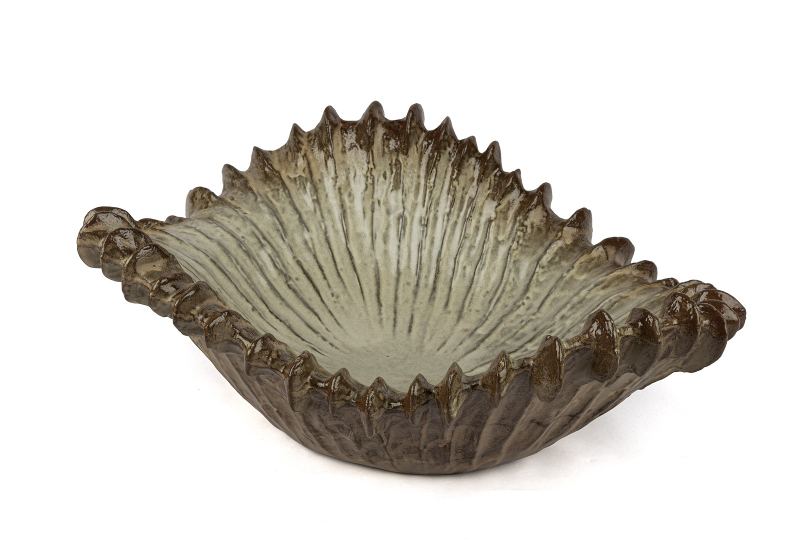 Krem Kahve Dek Dalga Seramik Tabak 48x35x19cm