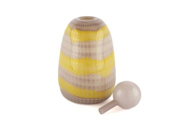 Lila Kapaklı Sarı Çizgili Cam Vazo 19x33cm