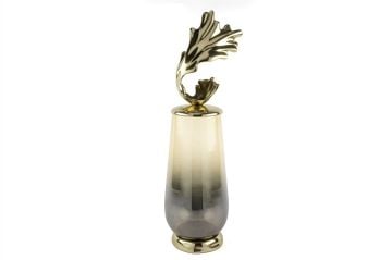Altın Dalga Tasarımlı Amber Cam Obje 66x18cm