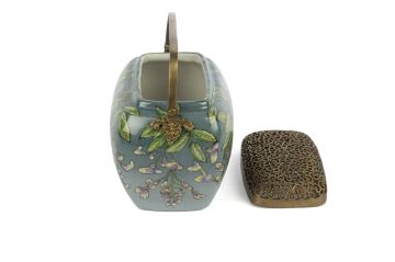 Turkuaz Yeşil Yapraklı Bronz Kapaklı Kutu 15x12x16cm