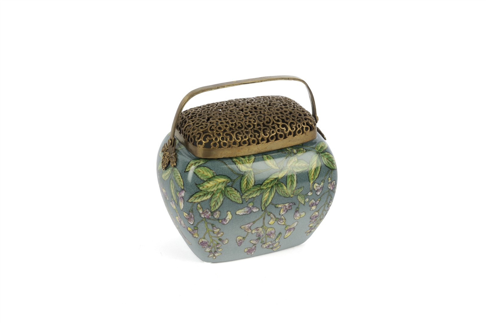 Turkuaz Yeşil Yapraklı Bronz Kapaklı Kutu 15x12x16cm