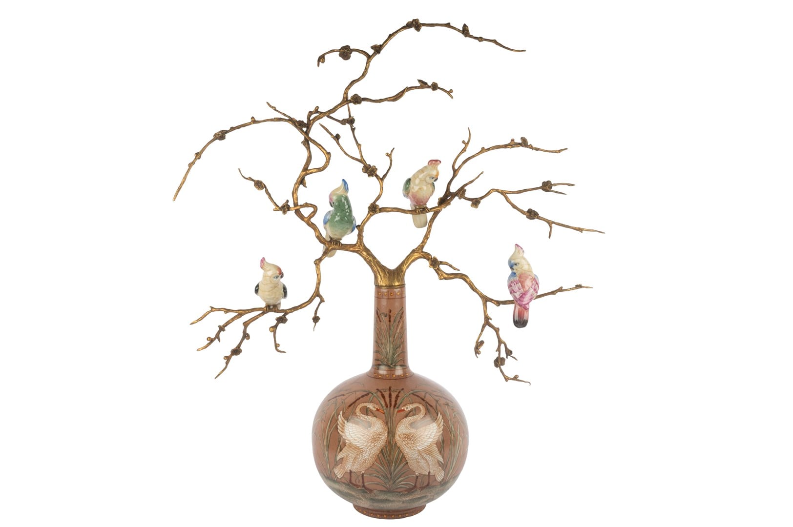 Kahverengi Kuğulu Bronz Dallı Dekoratif Küp 62x70cm