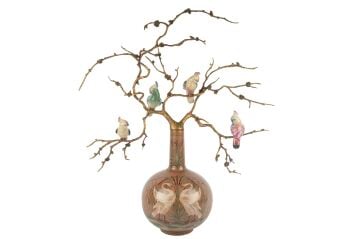 Kahverengi Kuğulu Bronz Dallı Dekoratif Küp 62x70cm