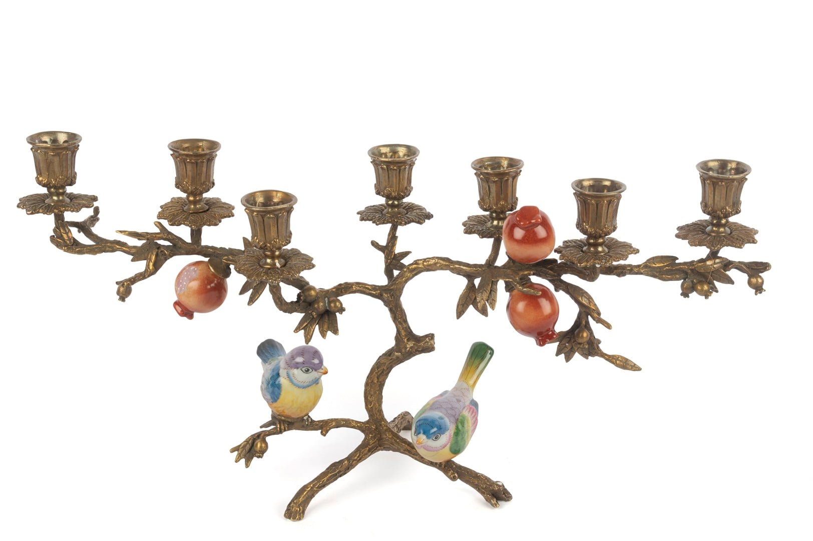 Bronz Renkli Kuş Nar 7li Şamdan 48x23cm