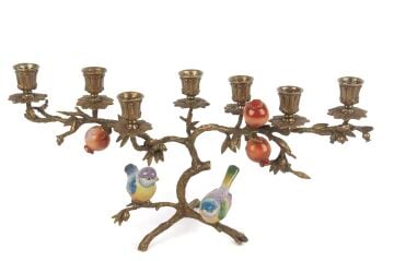 Bronz Renkli Kuş Nar 7li Şamdan 48x23cm