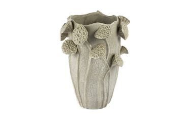 Mantarlı Krem Seramik Vazo 29x36cm