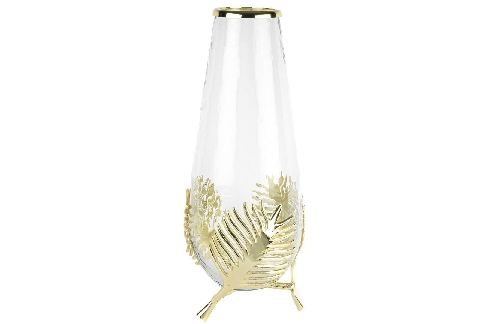 Gold Metal Yapraklı Cam Vazo 17x42cm