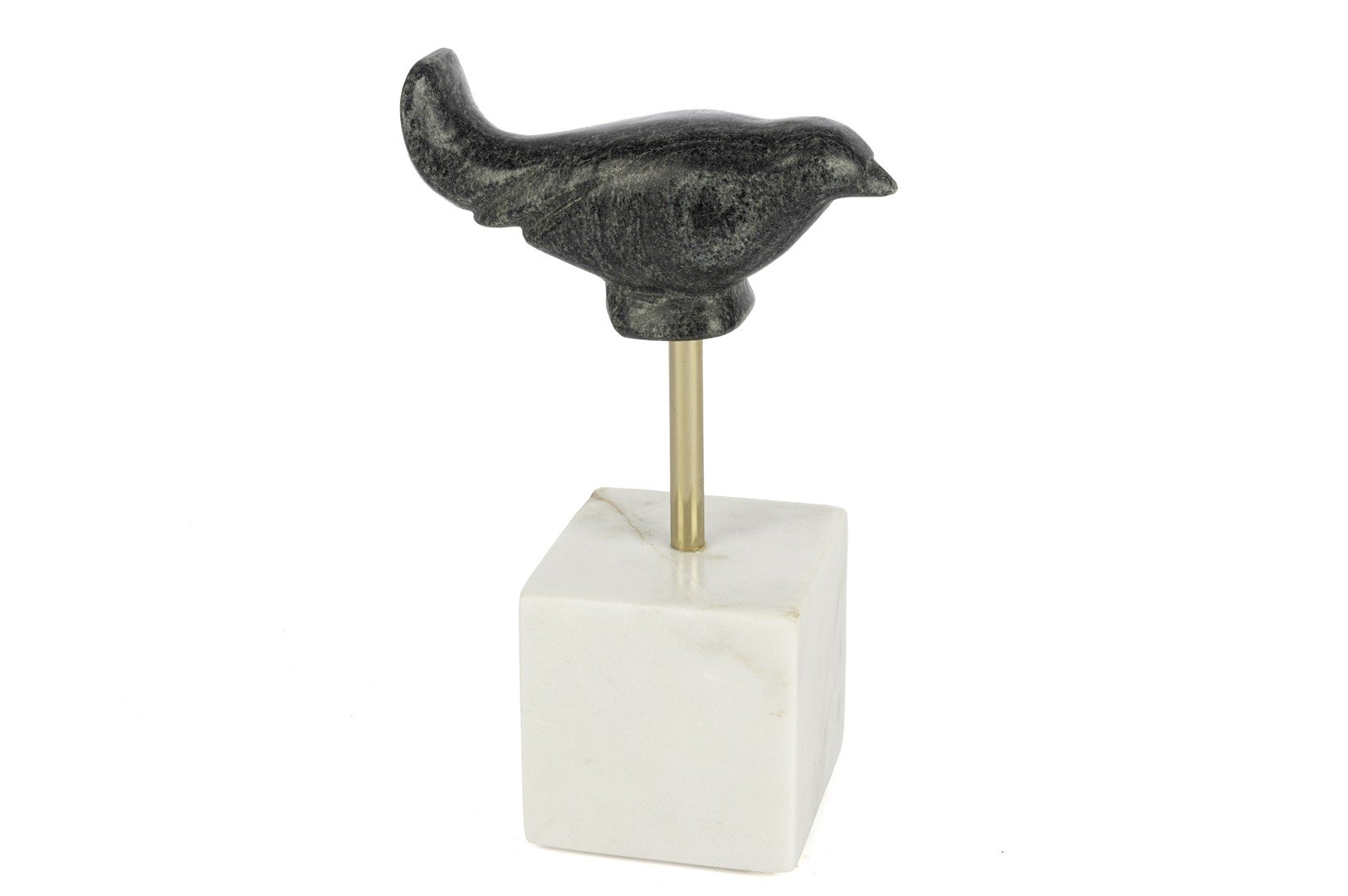 Mermer Metal Çubuk Kuş Obje 14x22cm
